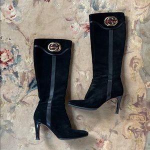 Gucci “GG” Gold Logo Black Suede Boots